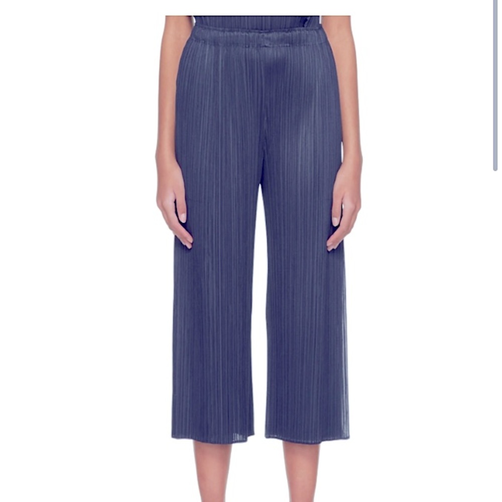 Navy Pleats Please Monthly Colors, 3/4 length straight leg pants